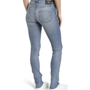 True Religion Women’s Stella Mid Rise Distressed Skinny Frayed Hem Size W30